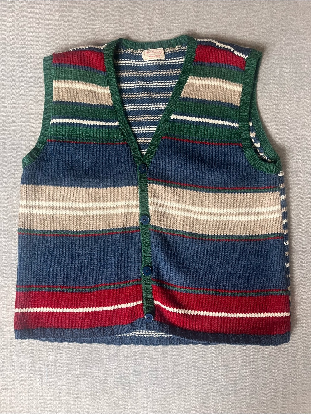 Men's Wool Earthy Colorblock Striped Knit Cardigan Vest